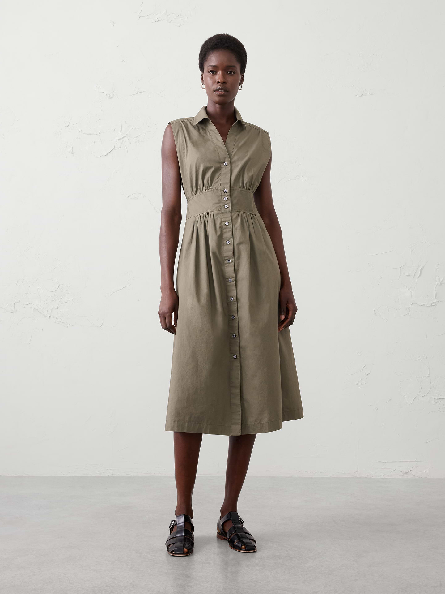 Image number 1 showing, Poplin Collared Button-Down Midi Dress