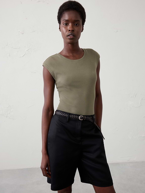 Ribbed Cap-Sleeve T-Shirt
