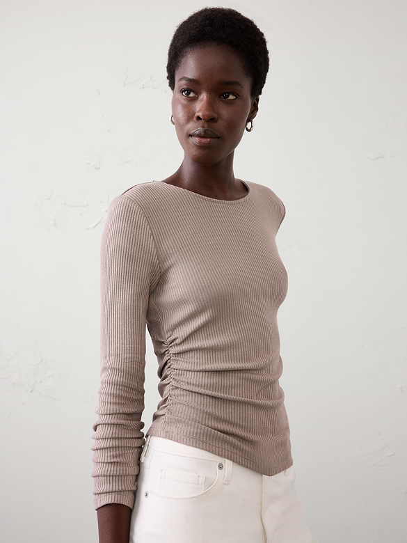 Soft Luxe Ribbed Shirred-Waist Top
