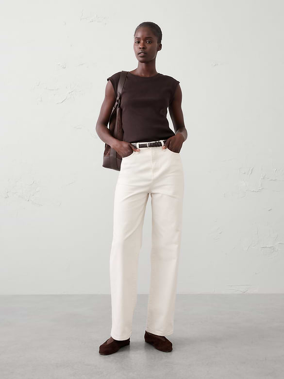 Ribbed Cap-Sleeve T-Shirt