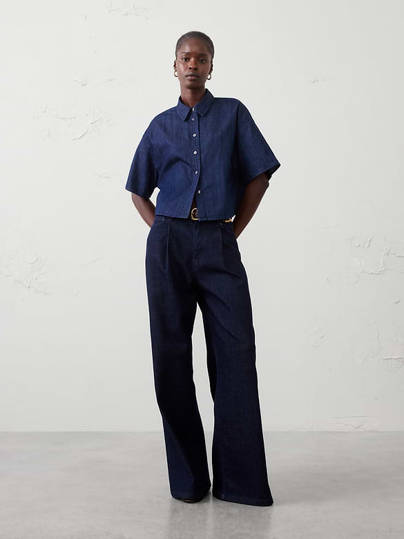 Denim Boxy Cropped Shirt
