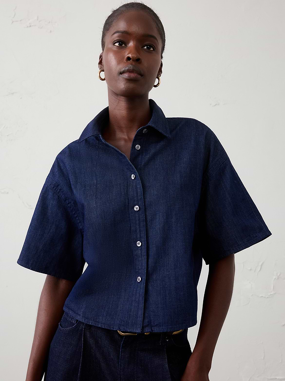 Denim Boxy Cropped Shirt