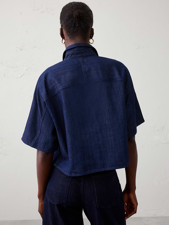 Denim Boxy Cropped Shirt