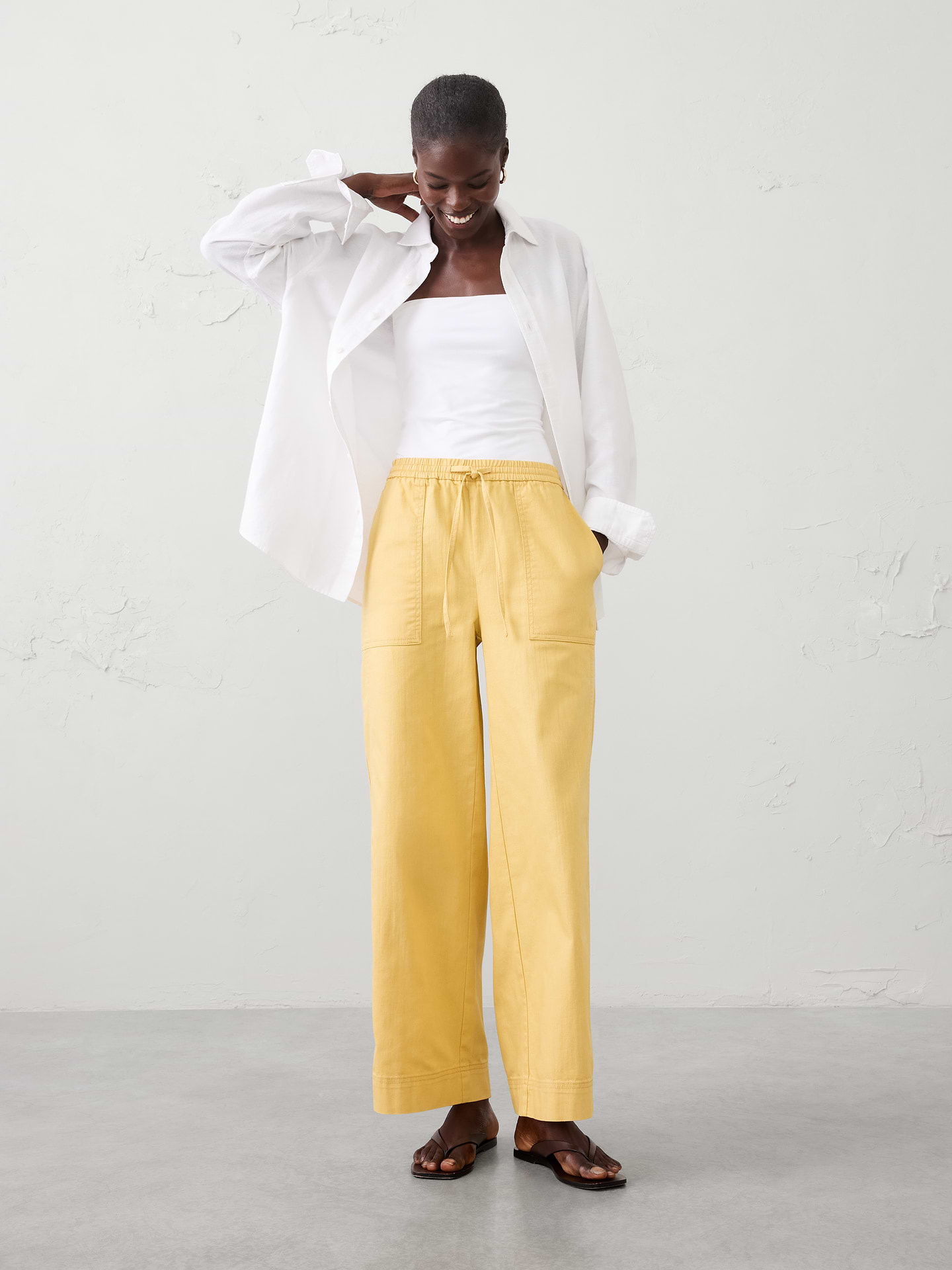 Image number 1 showing, Wide-Leg Mid-Rise Pull-On Utility Jean