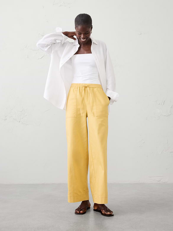 Wide-Leg Mid-Rise Pull-On Utility Jean