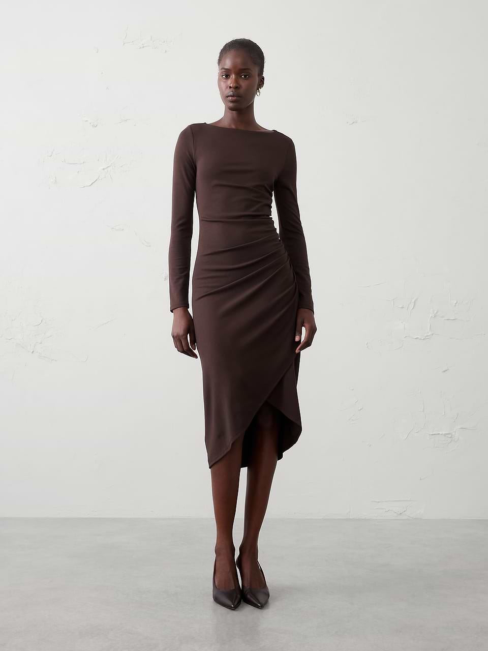 shirred waist knit dress Soft Midi Palestinian embroidery
