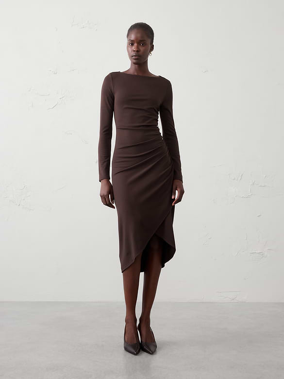 Soft Knit Shirred Midi Dress