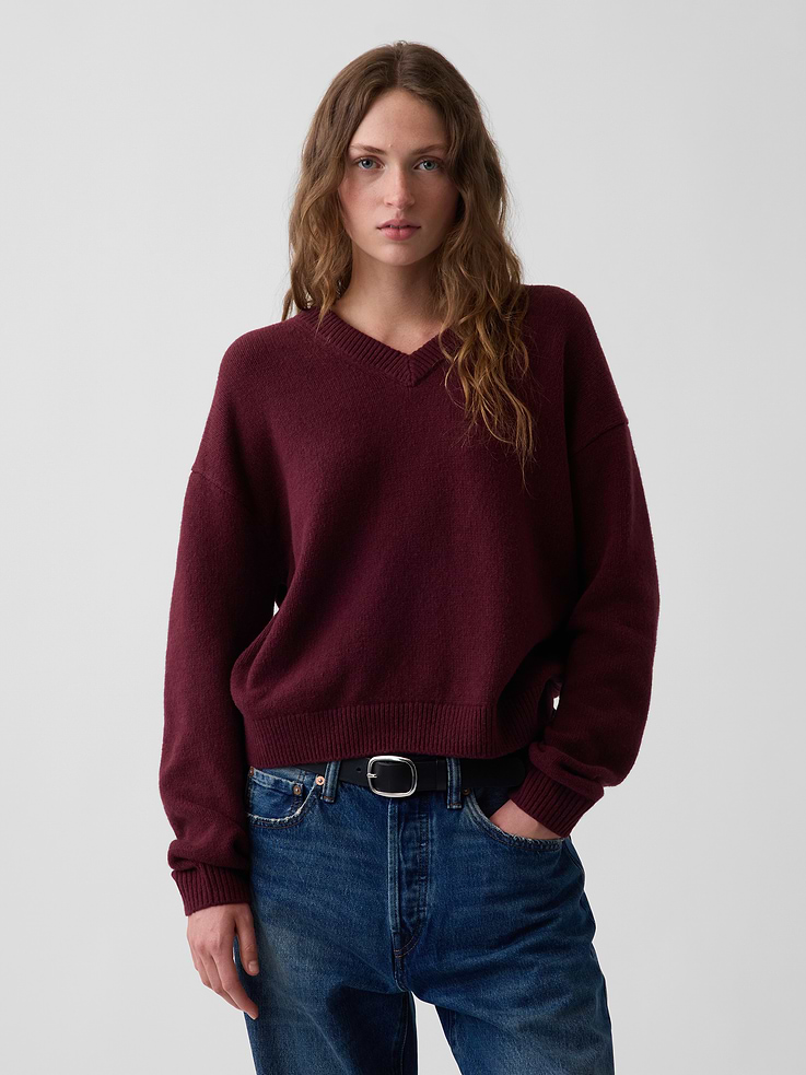 Image number 1 showing, CashSoft Oversized V-Neck Sweater