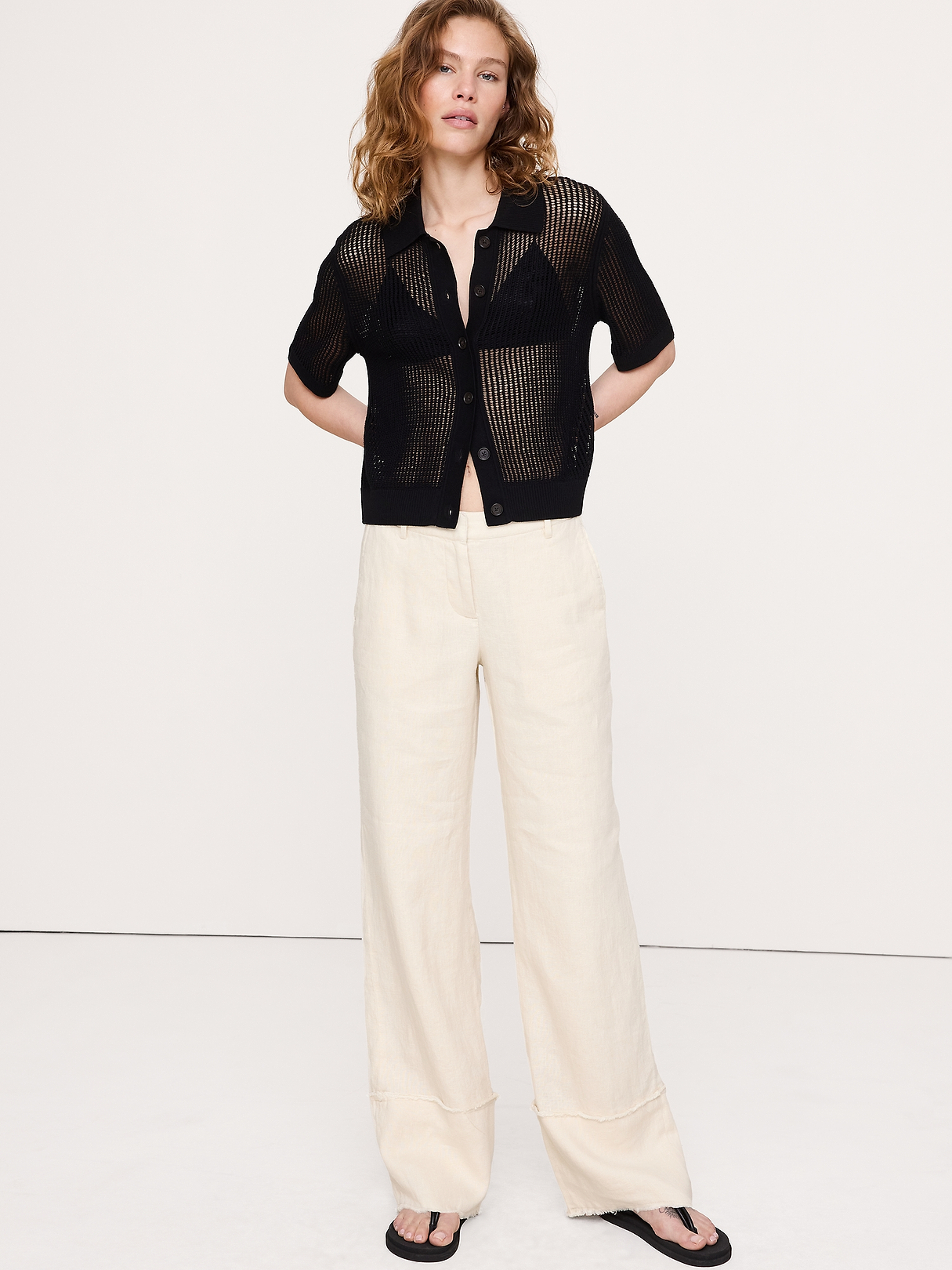The Everyday Wide-Leg Pant in Fringe-Hem Linen | Banana Republic