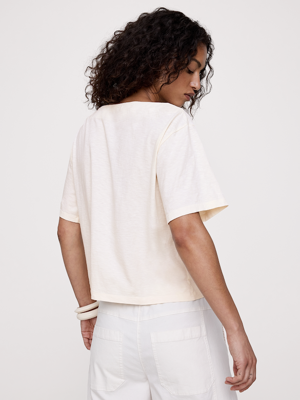 Cotton Slub Boat-Neck T-Shirt