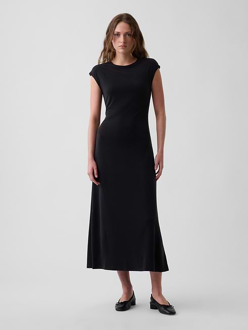 Women's Cap-Sleeve Maxi Dress by Gap Moonless Black Night Size L