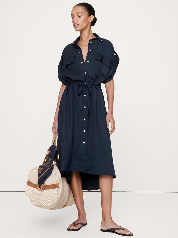 Robe-chemisier mi-longue en viscose