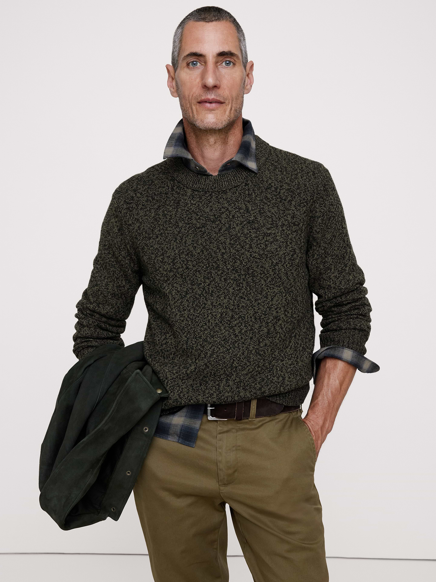 Image number 1 showing, Marled Cotton-Cashmere Crew-Neck Sweater