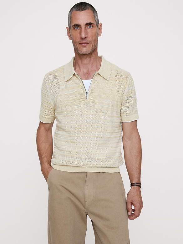 Polo à glissière à maille de coton et lin
