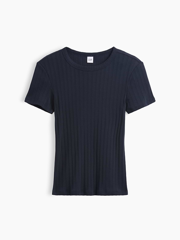 Essential Ribbed Pointelle Crewneck T-Shirt