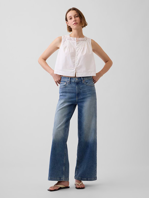 High Rise Stride Wide-Leg Ankle Jeans
