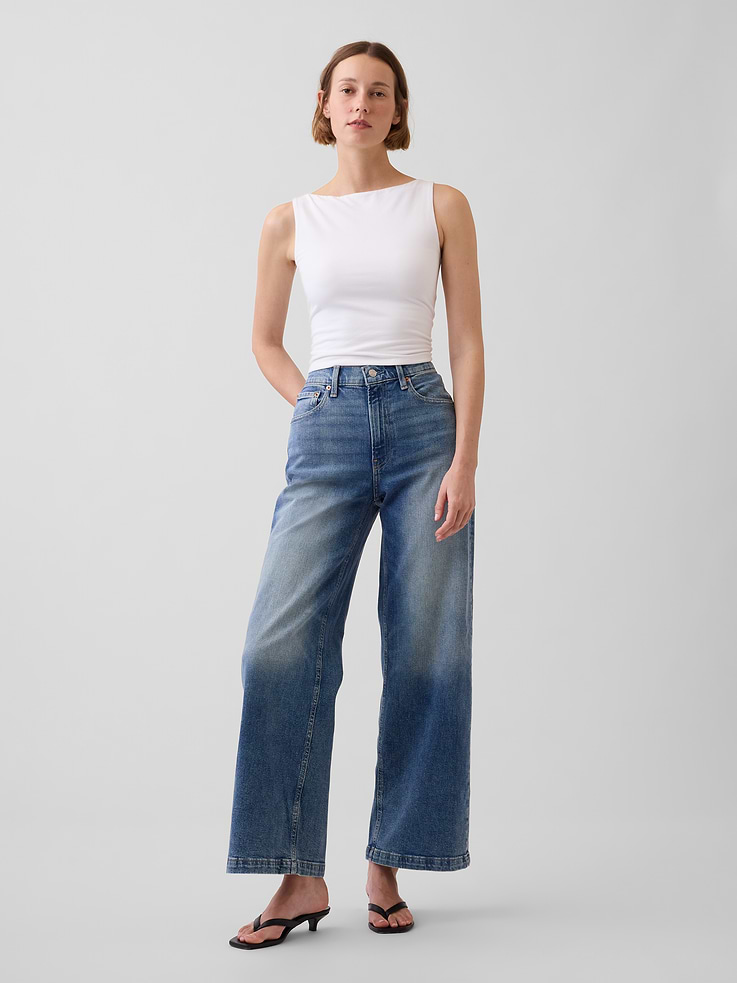 Image number 1 showing, High Rise Stride Wide-Leg Ankle Jeans