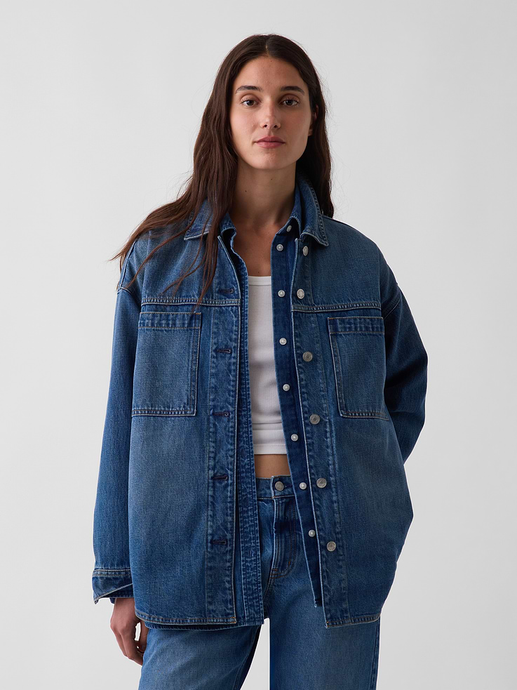 Image number 1 showing, Denim Oversized Shirt Jacket