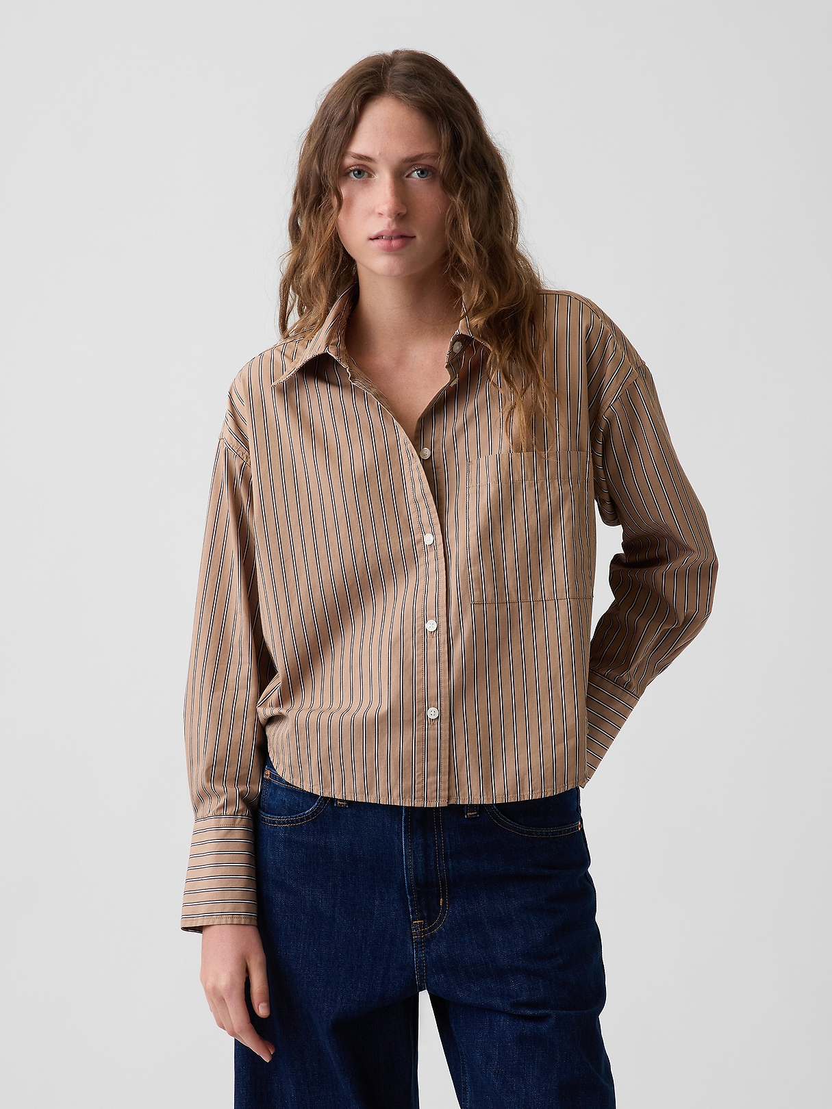 Organic Cotton Poplin Oversized Crop Shirt | Gap