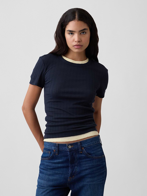 Essential Ribbed Pointelle Crewneck T-Shirt