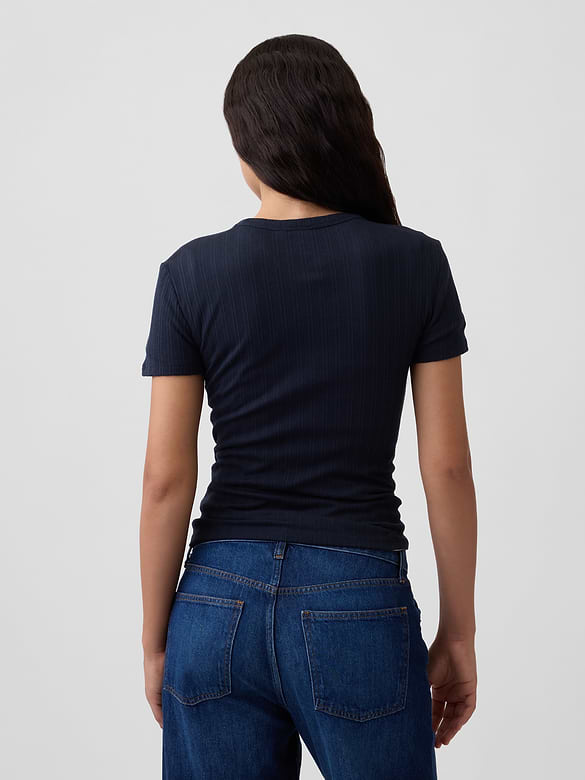 Essential Ribbed Pointelle Crewneck T-Shirt