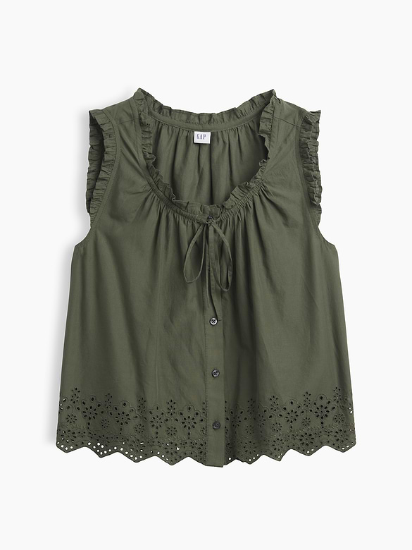 Relaxed Sleeveless Button-Up Top