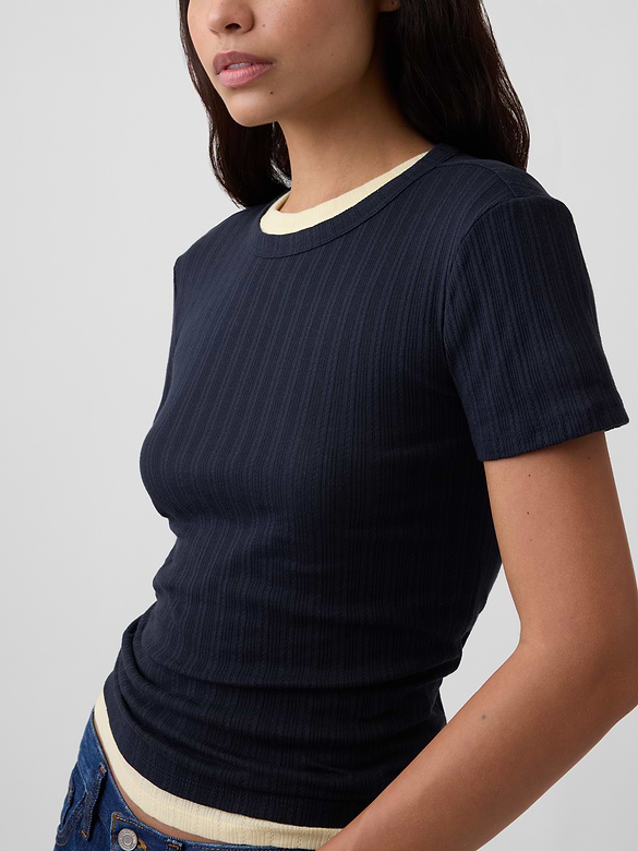 Essential Ribbed Pointelle Crewneck T-Shirt