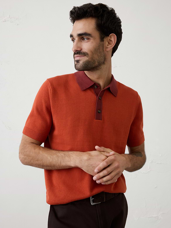 Contrast-Placket Sweater Polo