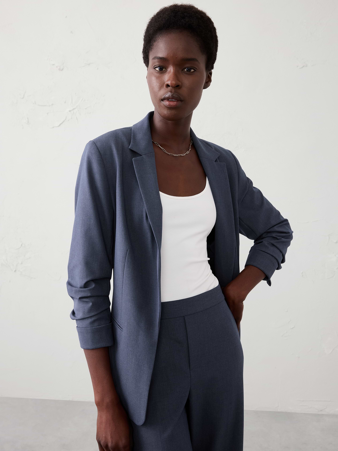 Image number 1 showing, Sculpted Stretch Ruched-Sleeve Blazer