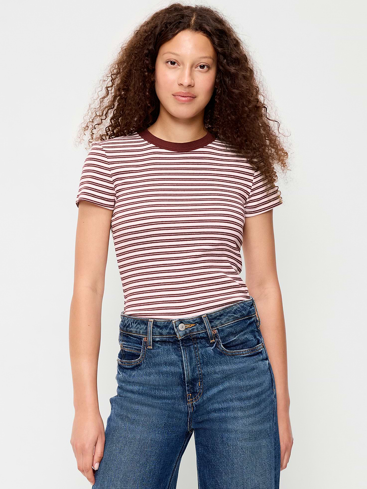 Image number 1 showing, Snug Crew-Neck Ribbed T-Shirt