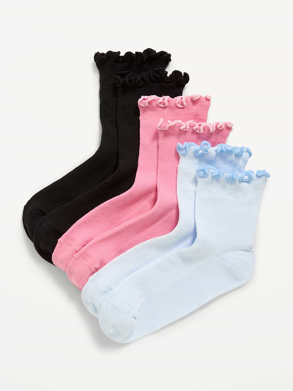 Ruffled Quarter-Crew Socks 3-Pack for Girls