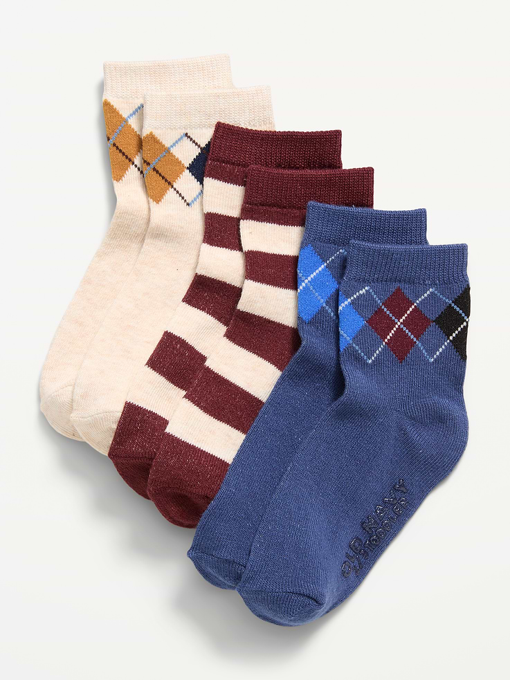 Image 1 de 2, Paquet de trois paires de chaussettes., Extrémités en tricot côtelé., Coutures à encoches sur le talon et la pointe., Produit #911016