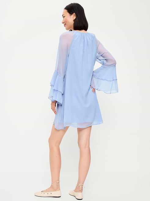 bell sleeve dress blue Old Navy Women's Bell-Sleeve Boho Mini - Blue Ivy Carter Wore colour:sevila-mini-dress-crinkle-black-1 Waist:36 The linen fabric provides