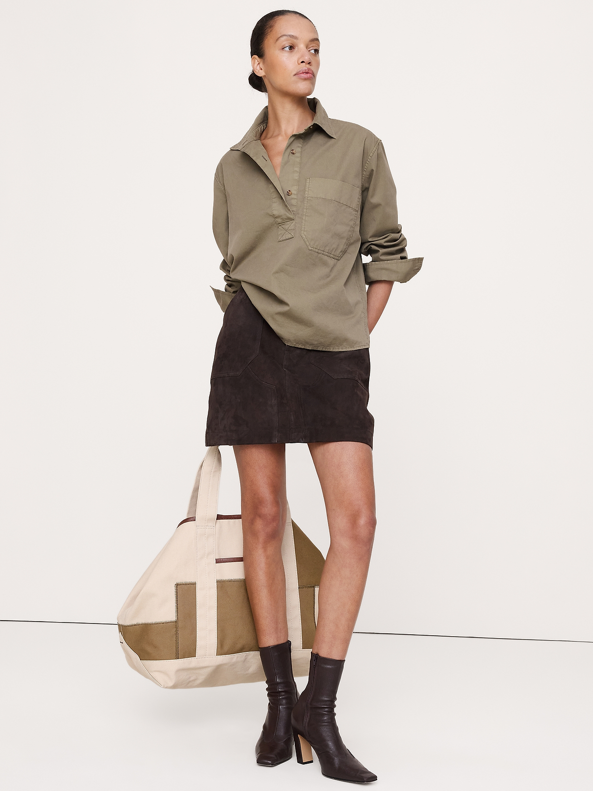 Relaxed Cotton-Twill Popover Shirt | Banana Republic