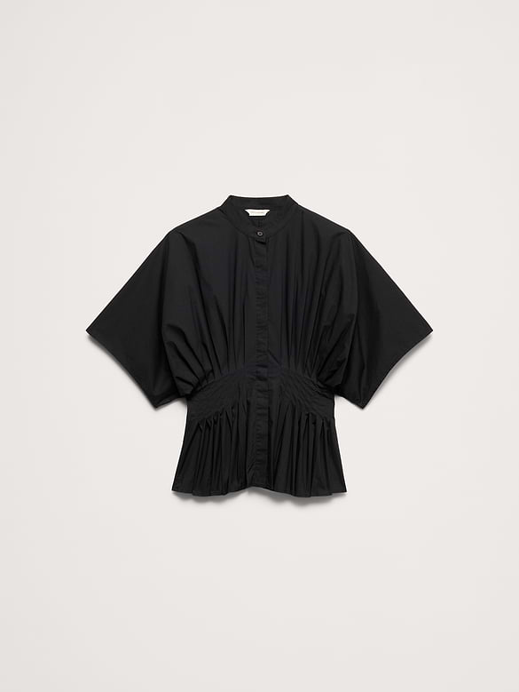 Haut à taille plissée en popeline de coton