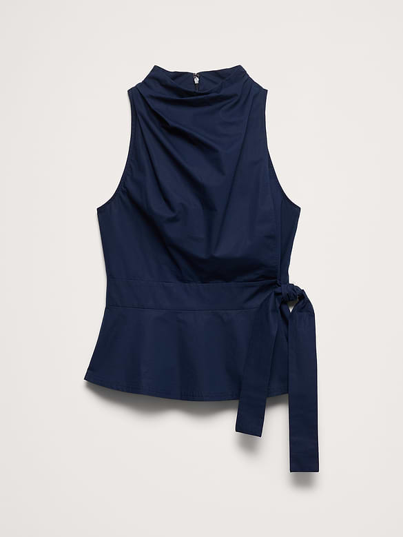 Cotton Poplin Cowl-Neck Tank