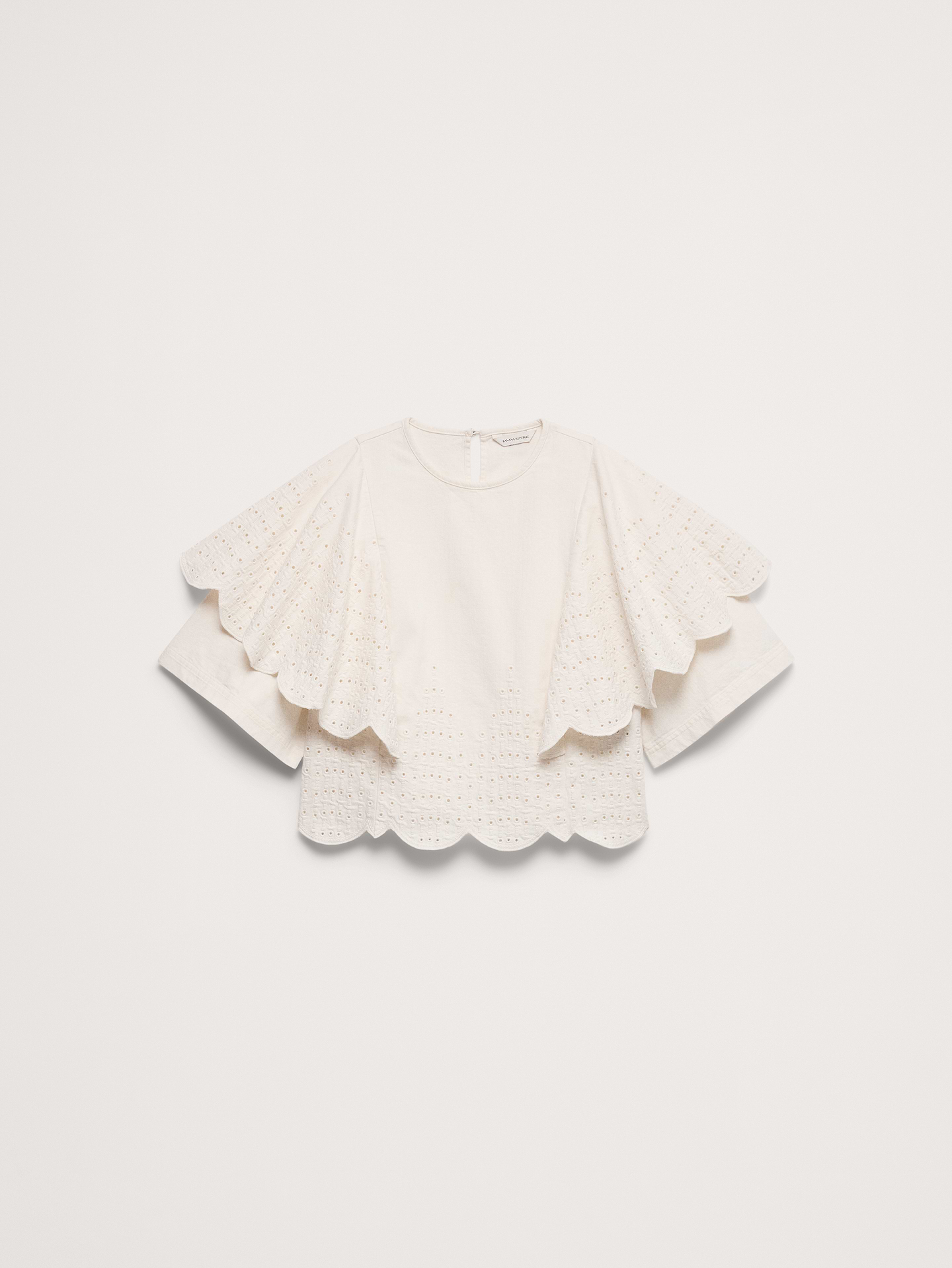 Image number 4 showing, Eyelet Chambray Ruffle-Sleeve Top