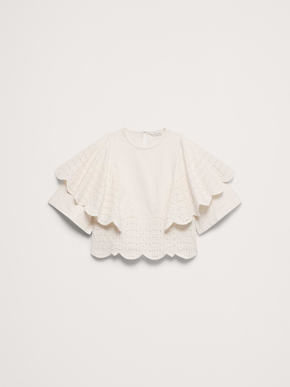 Eyelet Chambray Ruffle-Sleeve Top