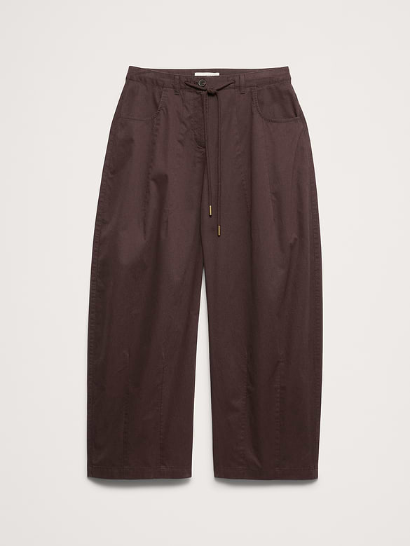 Mid-Rise Barrel Cotton Poplin Pant