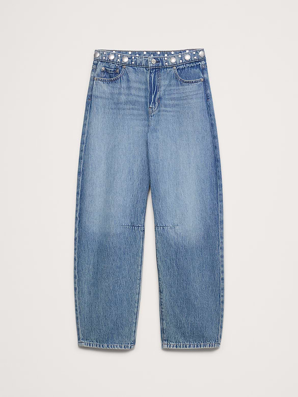 Mid-Rise Barrel Studded Ankle Jean
