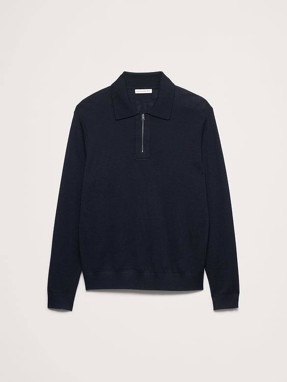 Chandail polo à glissière en laine mérinos