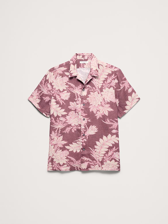 Chemise de vacances classique en lin à motif floral à coupe standard