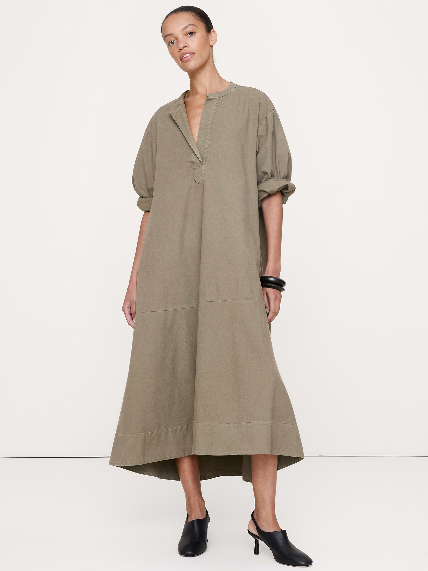 Image number 1 showing, Cotton Canvas Popover Maxi Dress