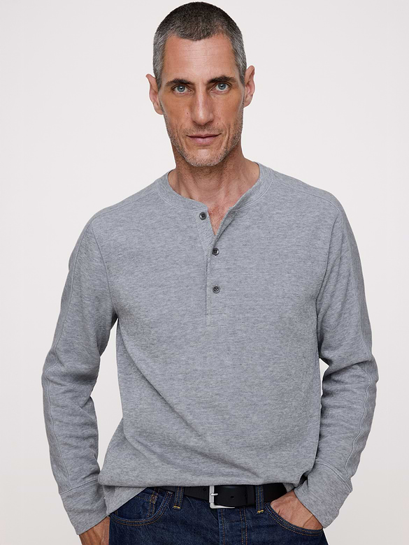 T-shirt henley en tricot double de fil flammé