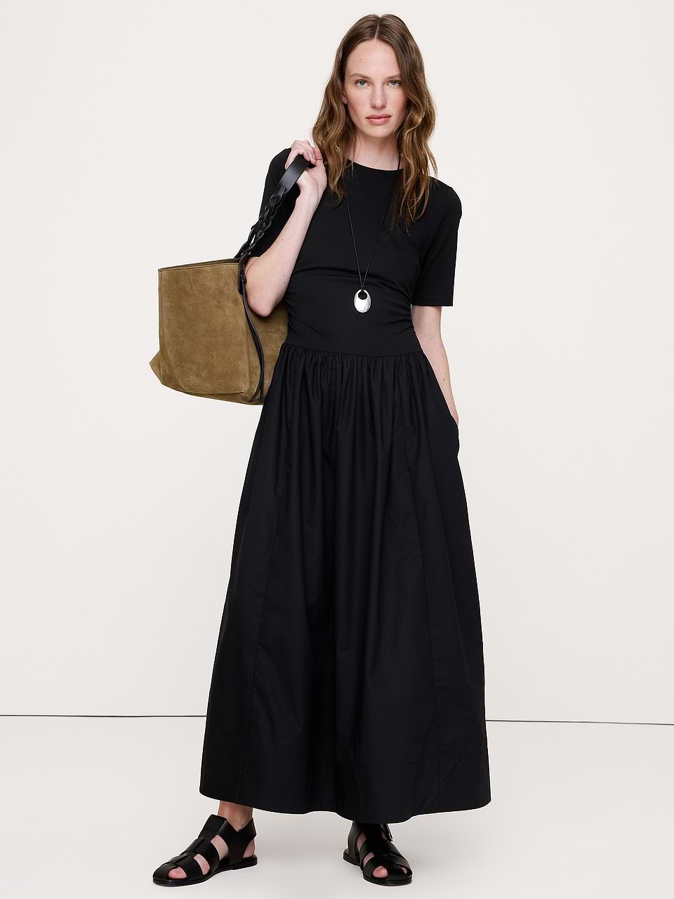 banana republic black maxi dress Women's Jersey + Cotton Poplin Petite Size XS back vent feminine fashion style Modern Farmhouse White Dresser Girls Size:9-12 months