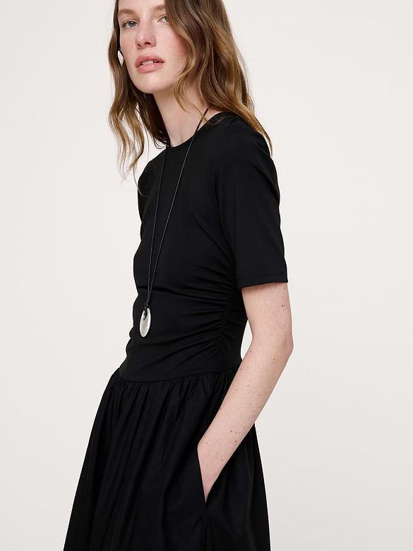 Robe longue en jersey et popeline de coton