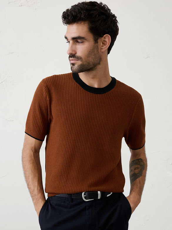 Contrast-Collar Sweater Top