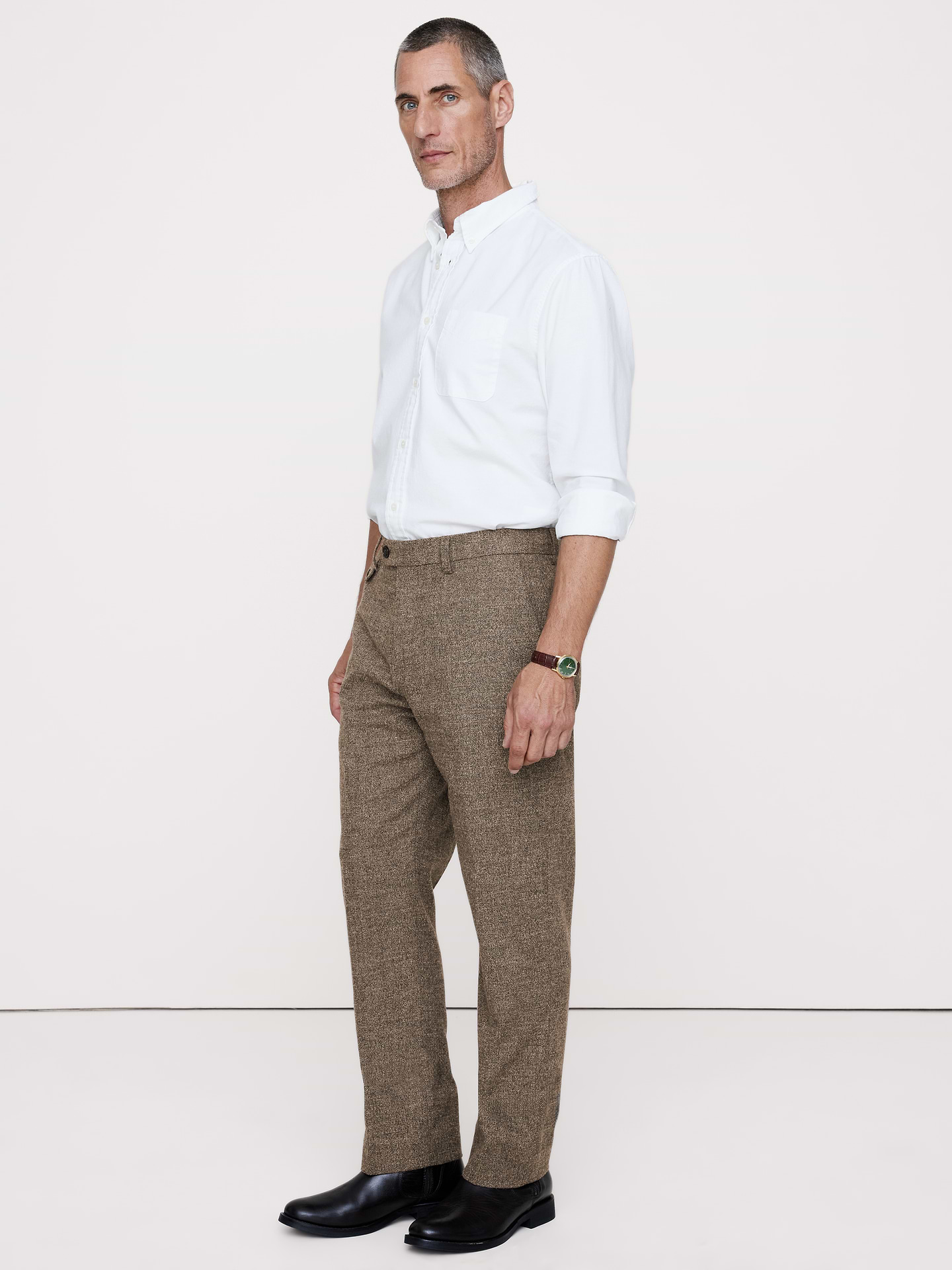 L'image numéro 5 présente Pantalon de complet ajusté cintré en flanelle à plis