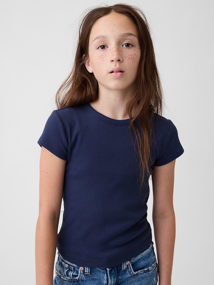 Image 1 of 4, Soft cotton ribbed-knit T-shirt., Crewneck., Short sleeves., Certain styles have an allover print., Product #908882