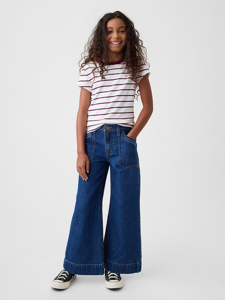 Image number 1 showing, Kids High Rise Stride Wide-Leg Ankle Jeans